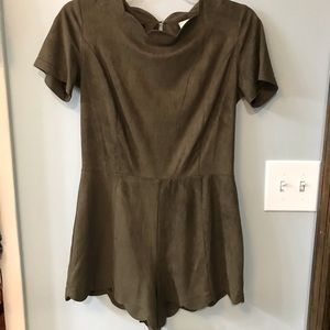 Military Green Scalloped Romper